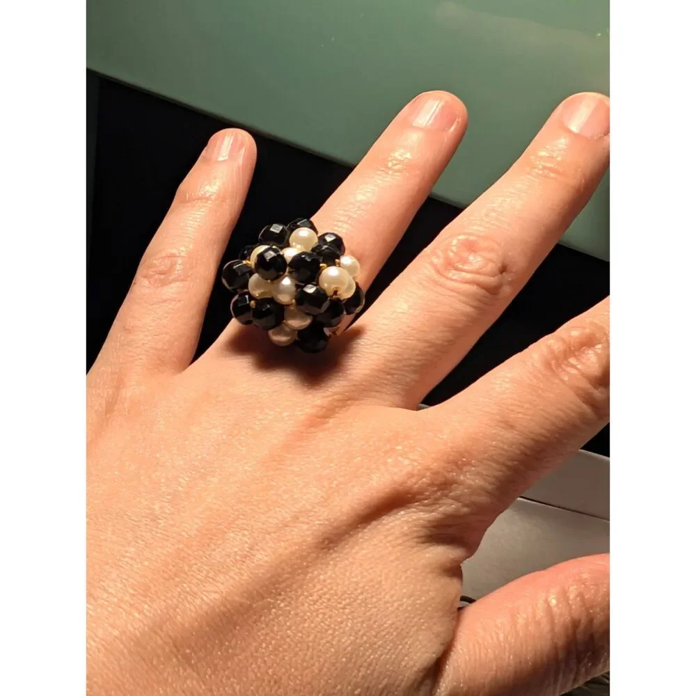 Vintage Handmade Crocheted Band Ring with a Vintage Scarf Ring